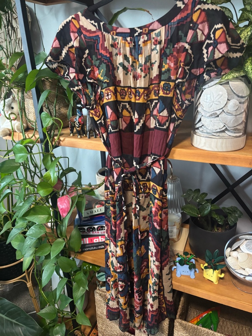 Anthropologie Akemi + Kin Chiffon Flowy Ikat Tribal Roses Dress | Small